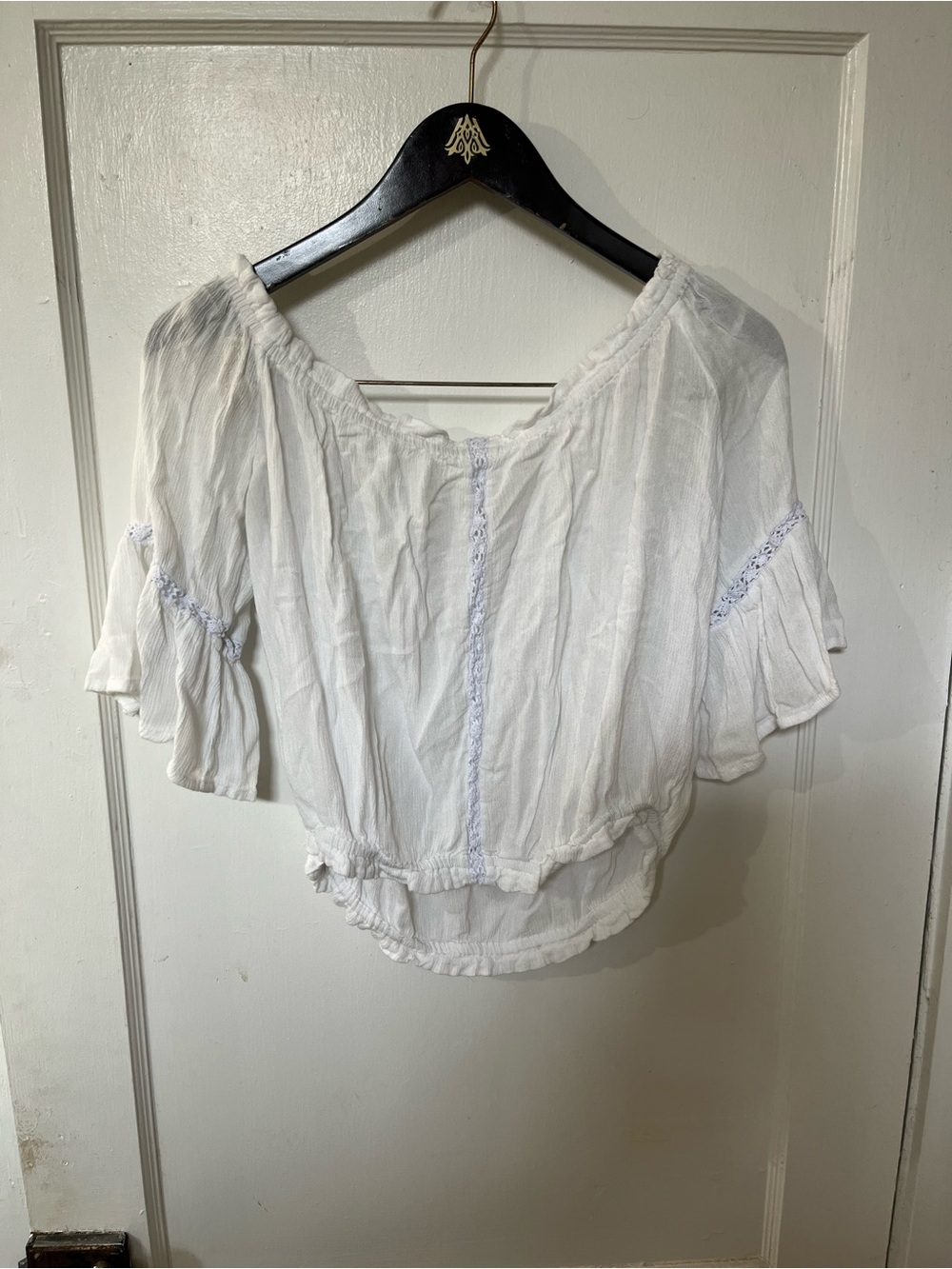 True Destiny White Boho Off The Shoulder Blouse Lace Trim Size XL EUC